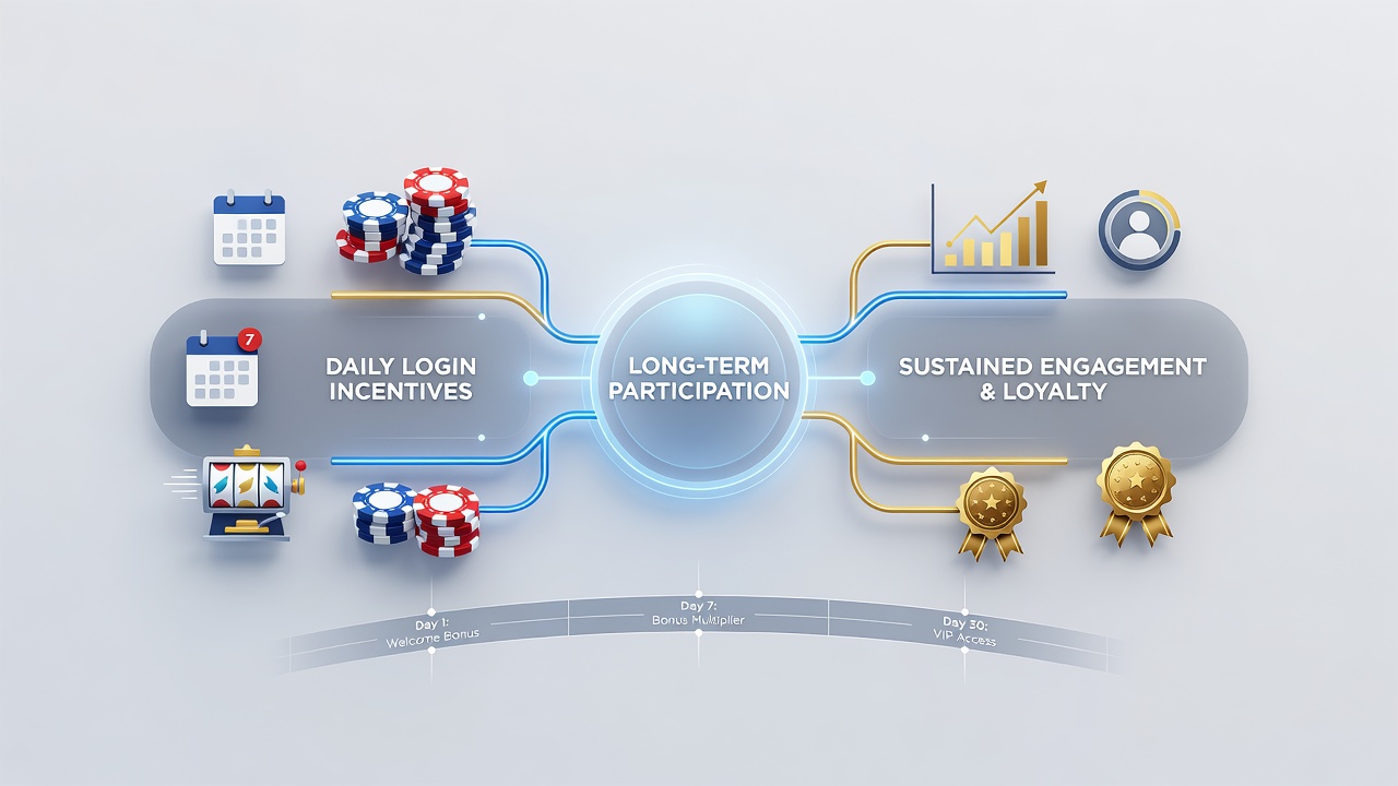 Analytics dashboard displaying user retention graphs and login streak statistics for casino mobile applications