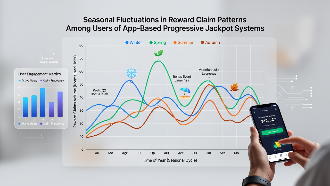 Graph illustrating seasonal variations in progressive jackpot claims with overlaid temperature and holiday markers